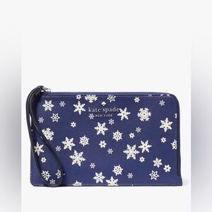 NWT Kate Spade Staci Snowflake Toss Medium L-zip Wristlet